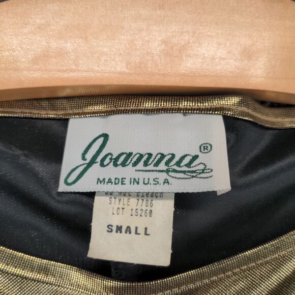 Vintage Joanna Metallic Gold Blouse Womens Size Small Short Sleeve Shiny - Picture 8 of 12